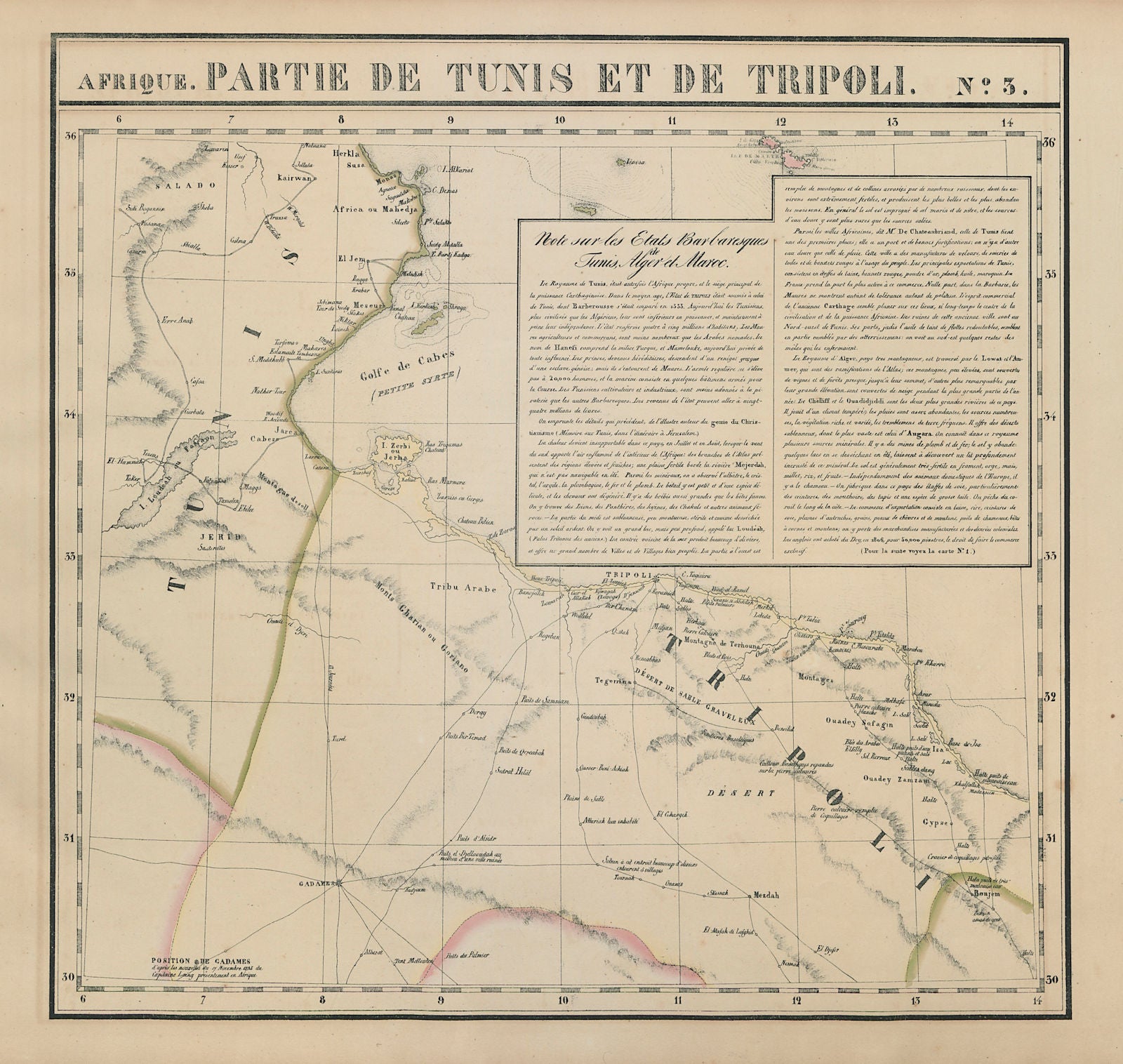 Afrique. Partie de Tunis et de Tripoli #3. Tunisia & Libya VANDERMAELEN 1827 map